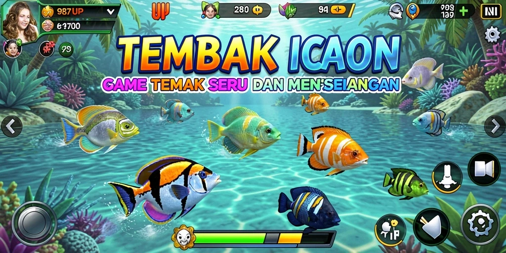 Tampilan gameplay seru dalam 987UP saat menangkap ikan.