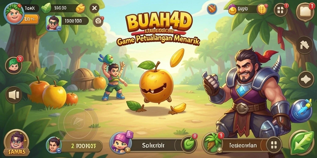 Screenshot utama menunjukkan suasana bermain BUAH4D yang seru dan penuh warna.