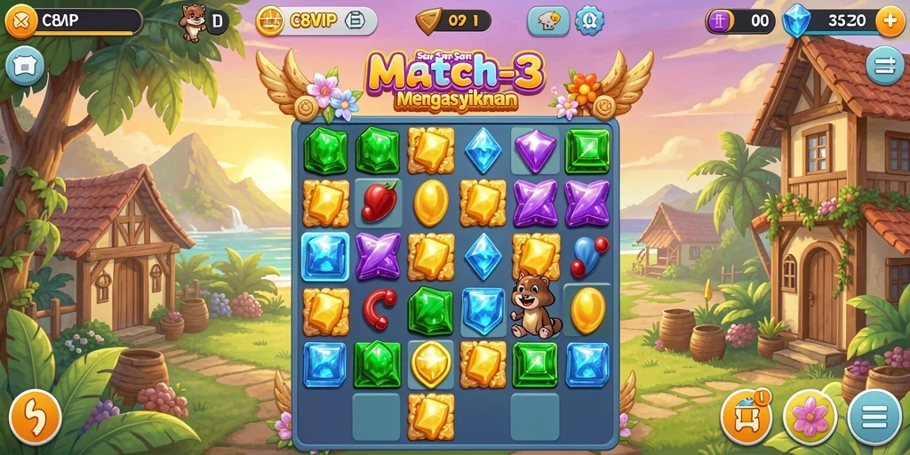Tangkapan layar gameplay seru C8VIP dalam aksi Match-3.