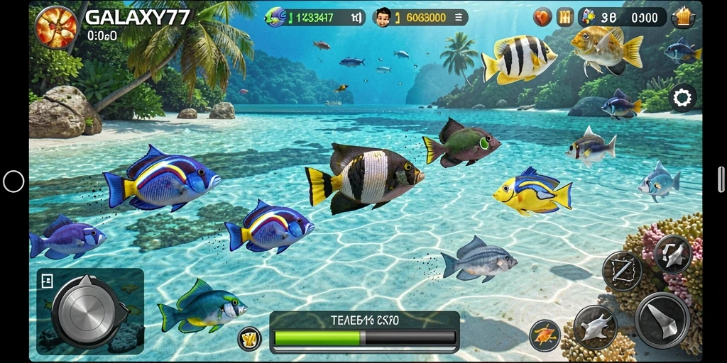 Tampilan gameplay seru di dalam laut dalam GALAXY77.