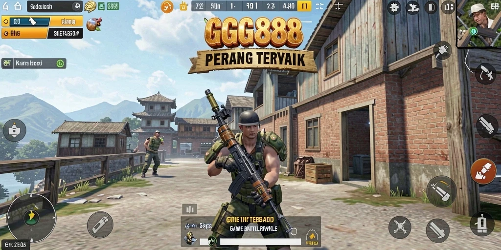 Tampilan layar utama GGG888 dengan aksi pertempuran Battle Royale.
