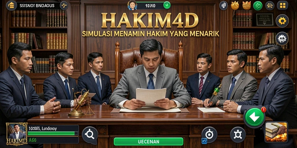 Screenshot gameplay HAKIM4D yang menggambarkan situasi pengadilan yang mendebarkan.