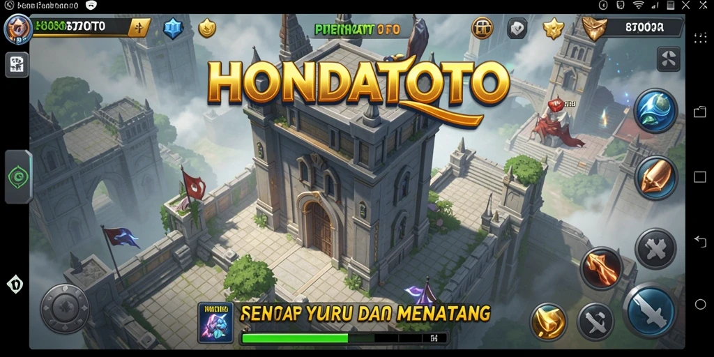 Tangkapan layar gameplay HONDATOTO menampilkan menara pertahanan yang sedang beraksi melawan gelombang musuh.