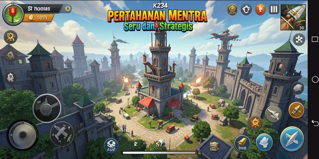 Screenshot gameplay K234 menampilkan aksi pertahanan menara yang intens.