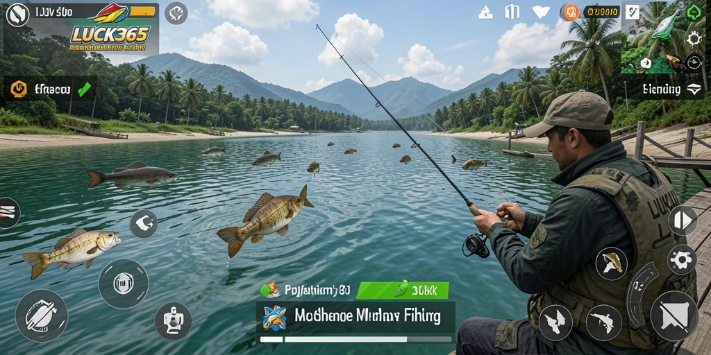 Tampilan gameplay LUCK365 yang menarik saat menangkap ikan.