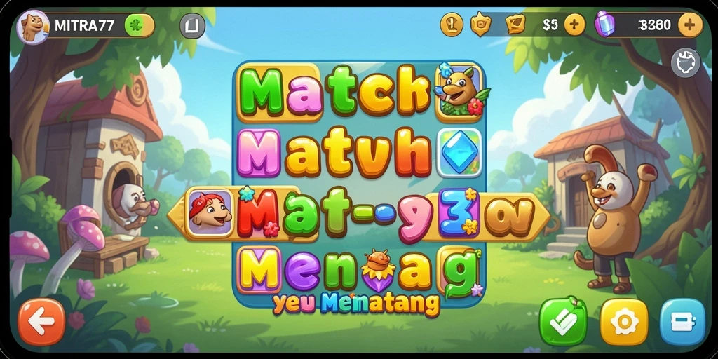 Screenshot gameplay MITRA77 menampilkan aksi mencocokkan permata yang seru.