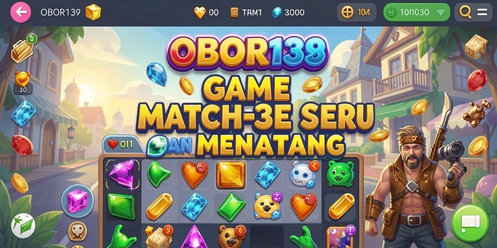 Tangkapan layar gameplay OBOR138 yang menunjukkan aksi match-3 yang seru.