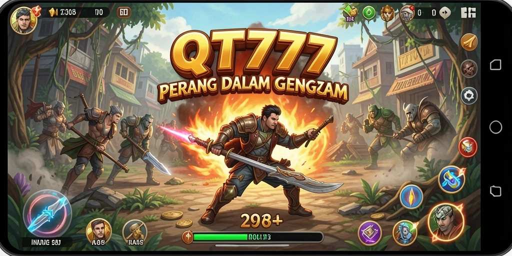 Tangkapan layar gameplay <strong>QT777</strong> yang menunjukkan pertempuran seru di arena.