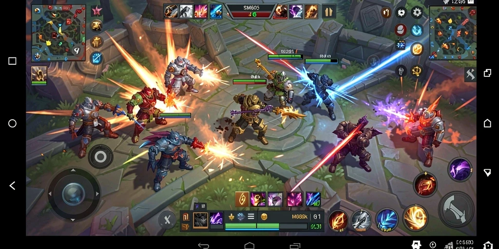 Tangkapan layar SM605 menampilkan aksi pertempuran seru dalam game MOBA.