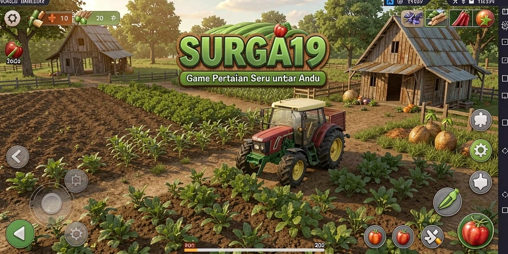 Tampilan screenshot dari gameplay SURGA19 dengan lahan pertanian yang subur.