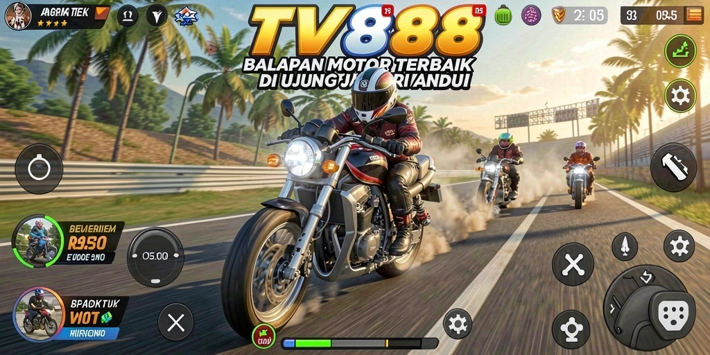Tampilan gameplay seru TV888 dengan balapan motor yang mendebarkan.